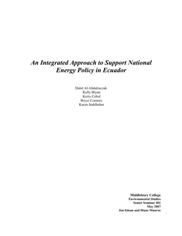 An Integrated Approach to Support National Energy Policy in Ecuador