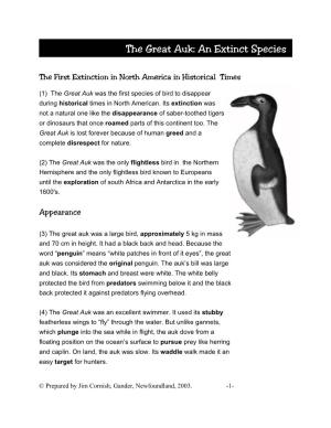 The Great Auk: an Extinct Species