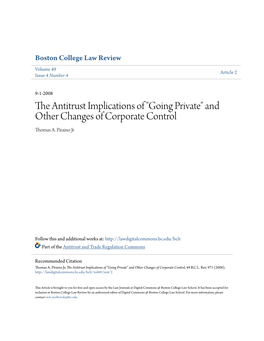 The Antitrust Implications of "Going Private" and Other Changes of Corporate Control Thomas A