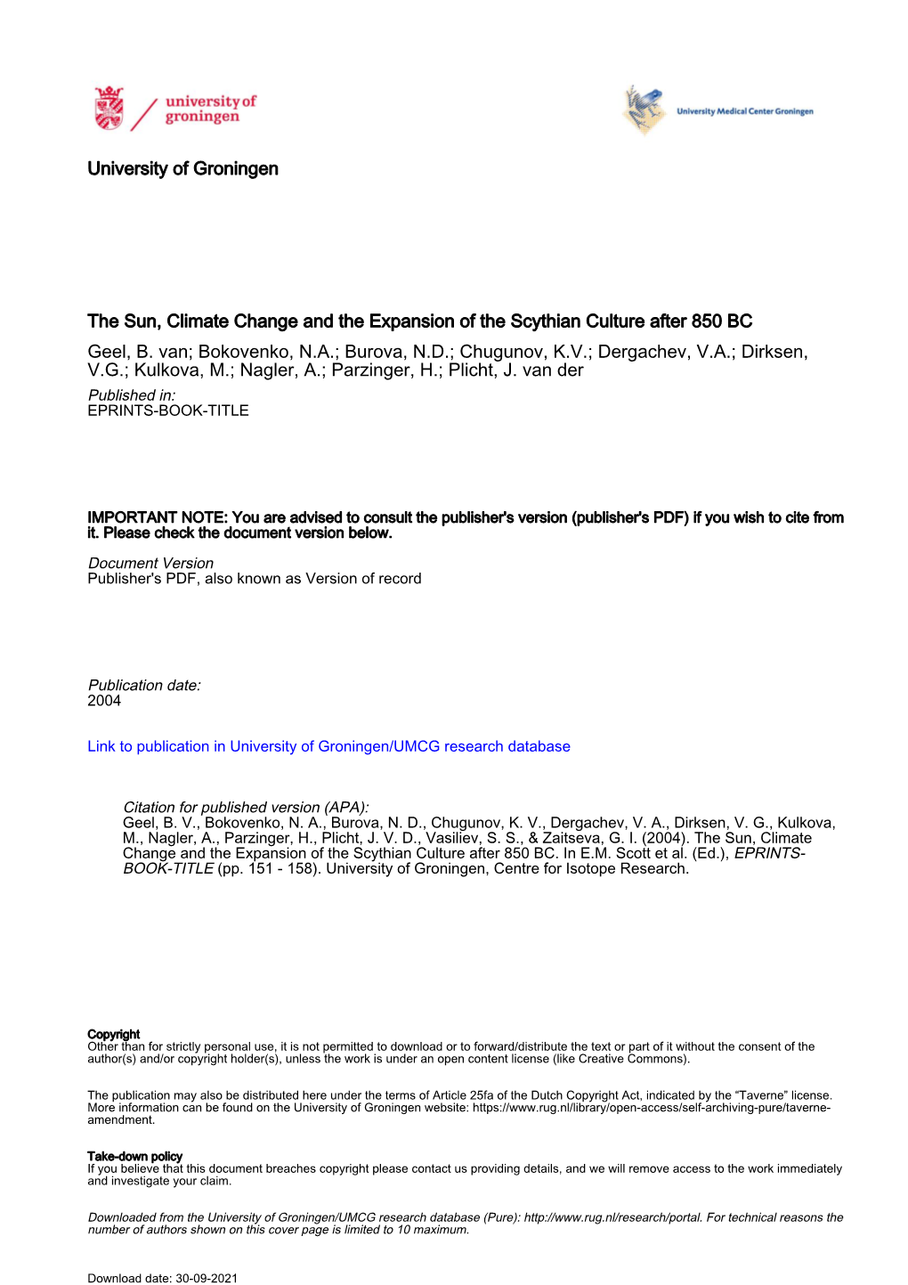 University of Groningen the Sun, Climate Change and the Expansion