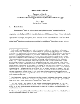 Passports to Eternity Formulaic Demotic Funerary Texts and the Final Phase of Egyptian Funerary Literature in Roman Egypt