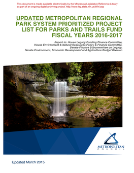 Updated Metropolitan Regional Park System Prioritized Project List for Parks and Trails Fund Fiscal Years 2016-2017