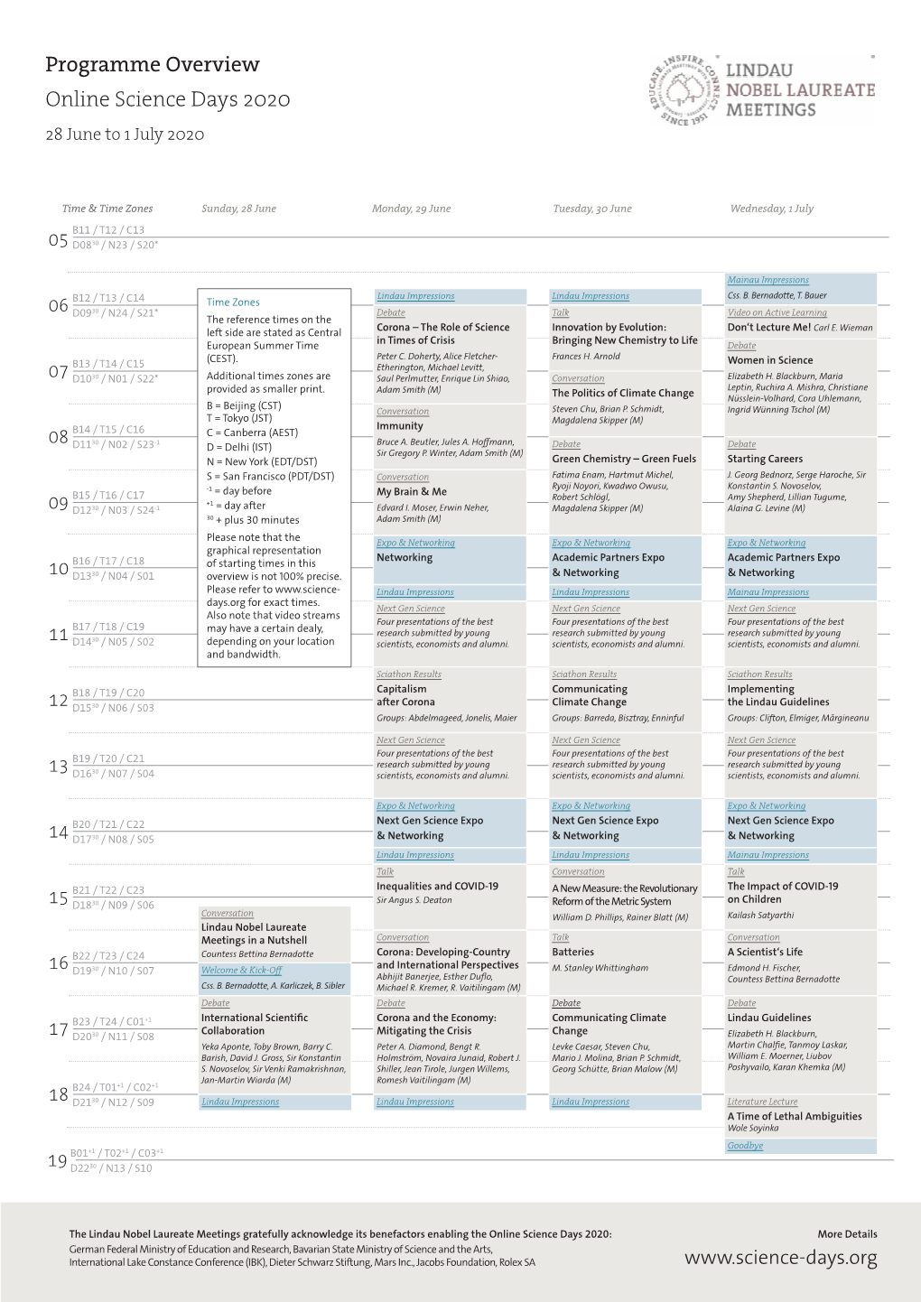 Online Science Days Programme