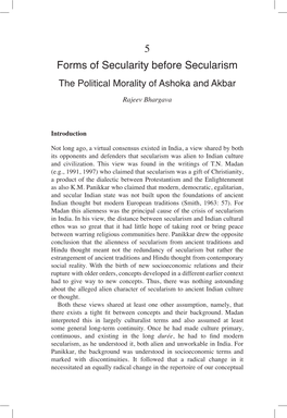 5 Forms of Secularity Before Secularism the Political Morality of Ashoka and Akbar Rajeev Bhargava