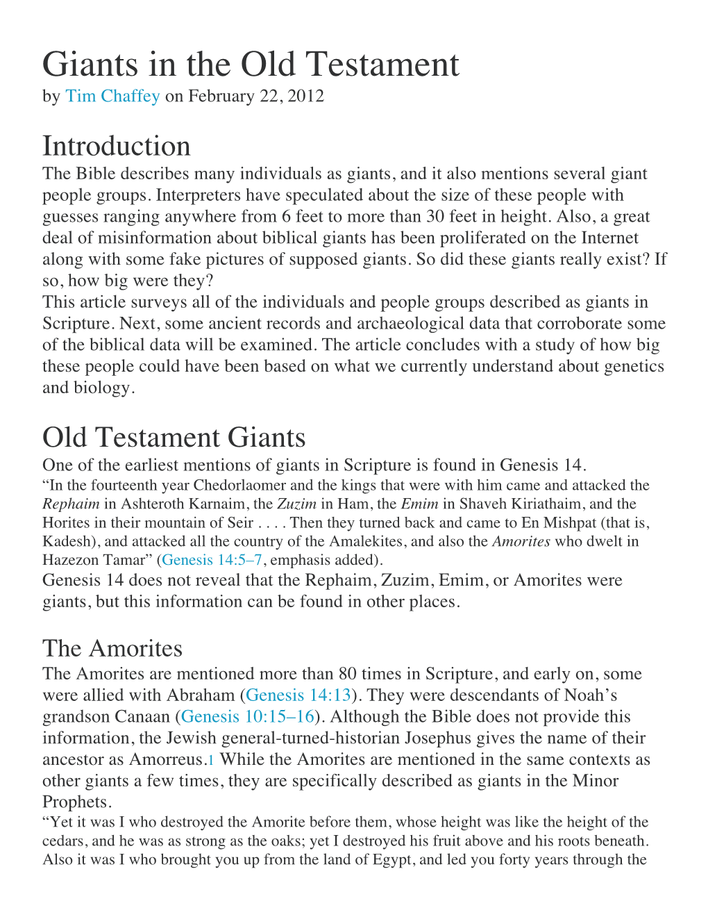 Giants in the Old Testament by Tim Chaffey on February 22, 2012