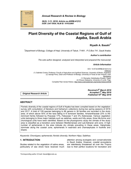 Plant Diversity of the Coastal Regions of Gulf of Aqaba, Saudi Arabia