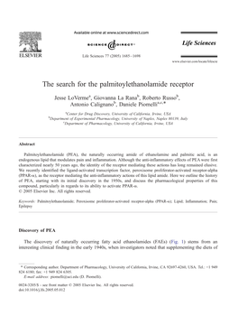 The Search for the Palmitoylethanolamide Receptor