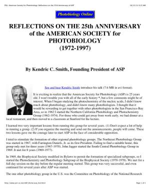 POL: American Society for Photobiology: Reflections on the 25Th Anniversary of ASP 10/12/11 9:25 AM