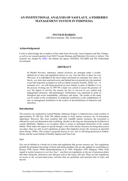 An Institutional Analysis of Sasi Laut, a Fisheries Management System in Indonesia