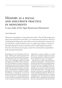 Memory As a Social and Discursive Practice in Monuments