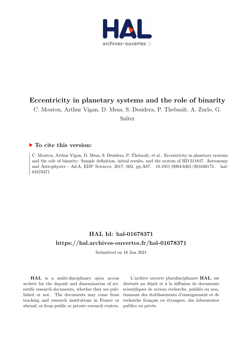 Eccentricity in Planetary Systems and the Role of Binarity C