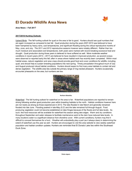 El Dorado Wildlife Area Newsletter 11-22-2017