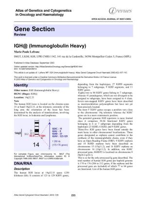 Immunoglobulin Heavy) Marie-Paule Lefranc IMGT, LIGM, IGH, UPR CNRS 1142, 141 Rue De La Cardonille, 34396 Montpellier Cedex 5, France (MPL)