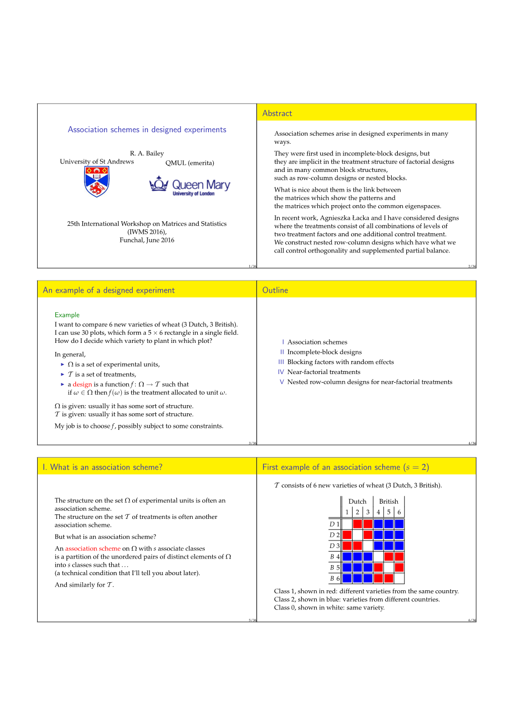 Association Schemes in Designed Experiments Association Schemes Arise in Designed Experiments in Many Ways