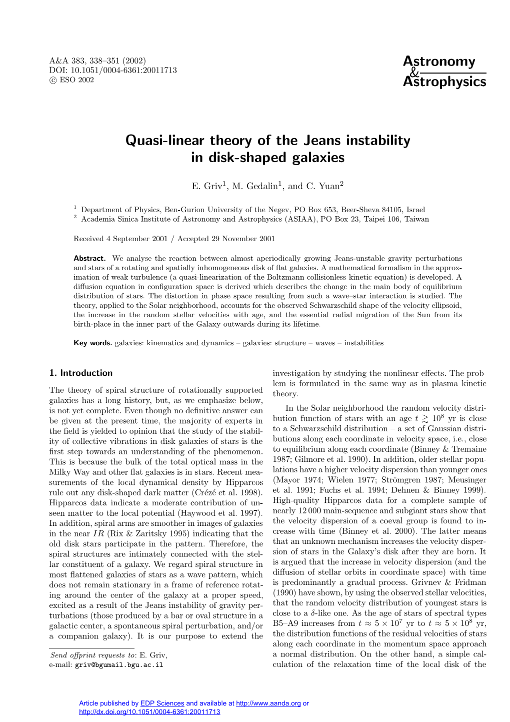 Quasi-Linear Theory of the Jeans Instability in Disk-Shaped Galaxies