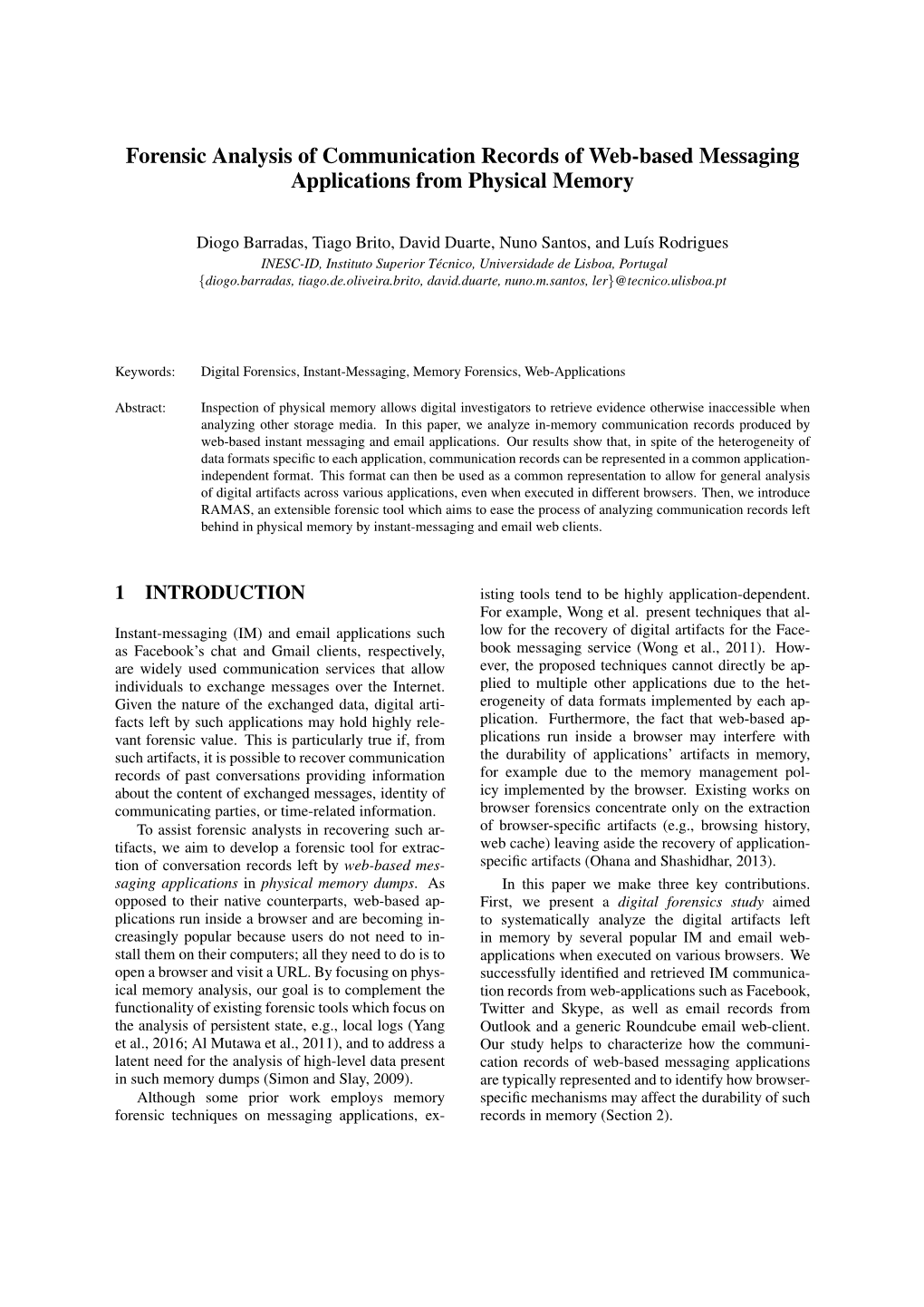 Forensic Analysis of Communication Records of Web-Based Messaging Applications from Physical Memory