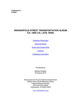 Indianapolis Street Transportation Album Ca