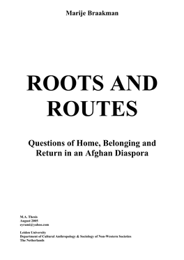 Questions of Home, Belonging and Return in an Afghan Diaspora