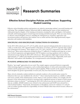 Effective School Discipline Policies and Practices: Supporting Student Learning