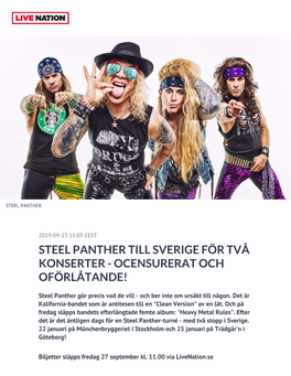 Steel Panther Till Sverige För Två Konserter - Ocensurerat Och Oförlåtande!