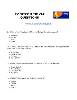 Tv Sitcom Trivia Questions