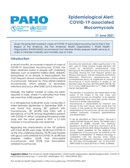 Epidemiological Alert: COVID-19 Associated Mucormycosis
