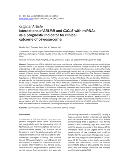 Original Article Interactions of ABLIMI and CXCL5 with Mirnas As a Prognostic Indicator for Clinical Outcome of Osteosarcoma