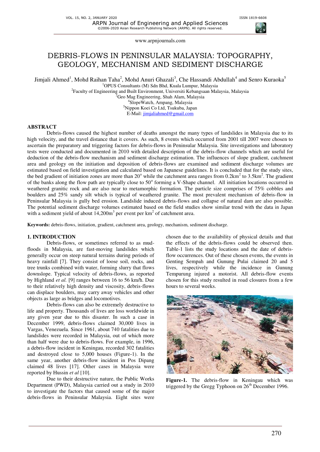 Debris-Flows in Peninsular Malaysia: Topography, Geology, Mechanism and Sediment Discharge