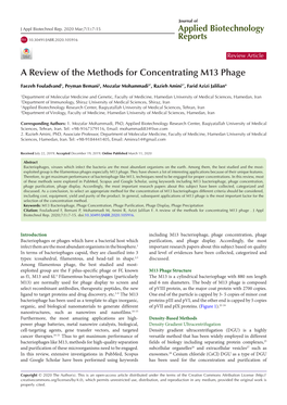 A Review of the Methods for Concentrating M13 Phage