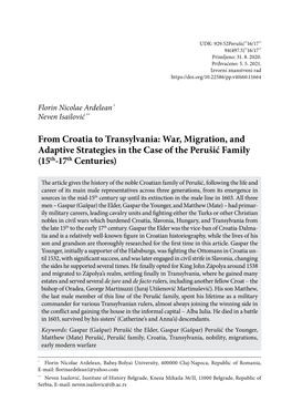 From Croatia to Transylvania: War, Migration, and Adaptive Strategies in the Case of the Perušić Family (15Th-17Th Centuries)