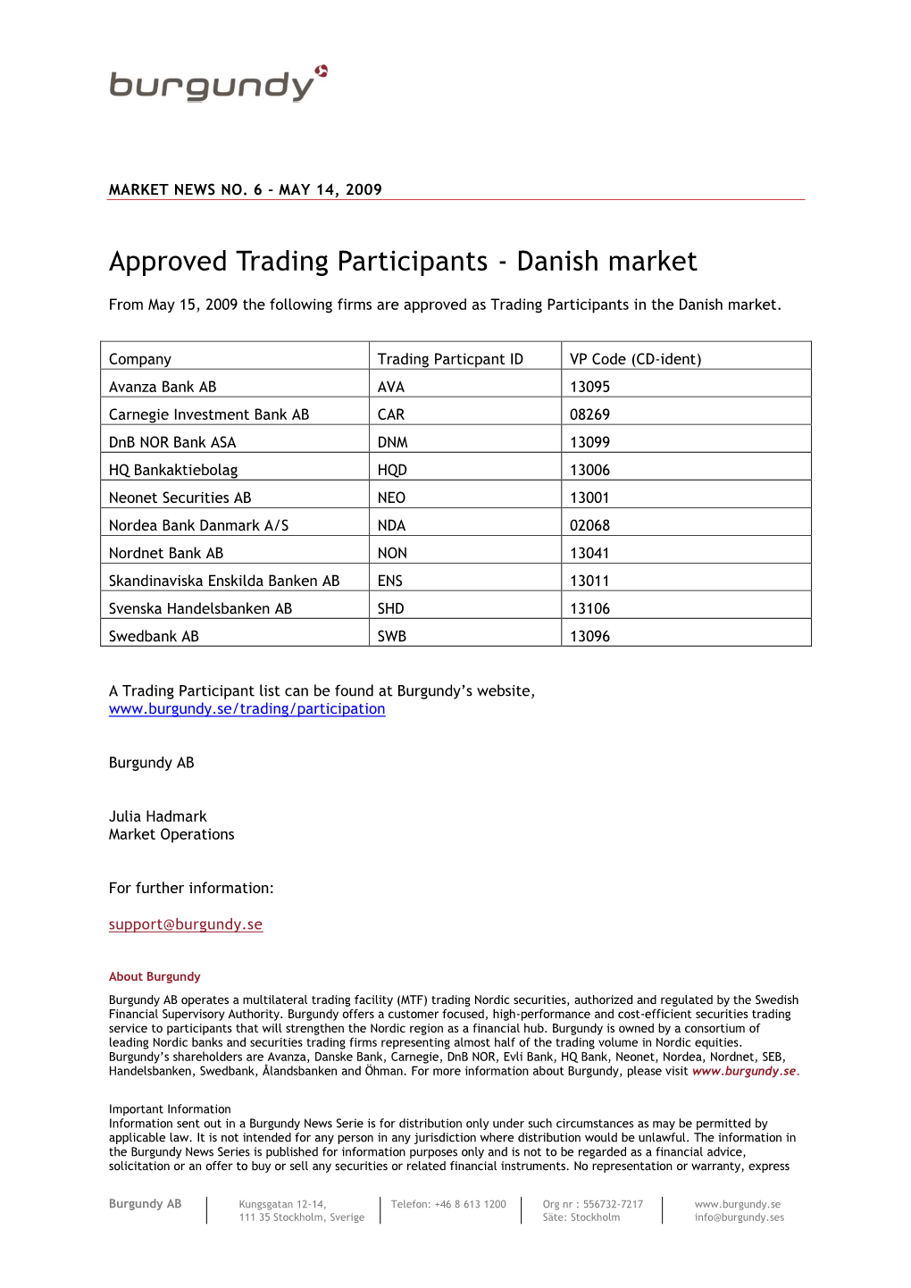 Approved Trading Participants - Danish Market