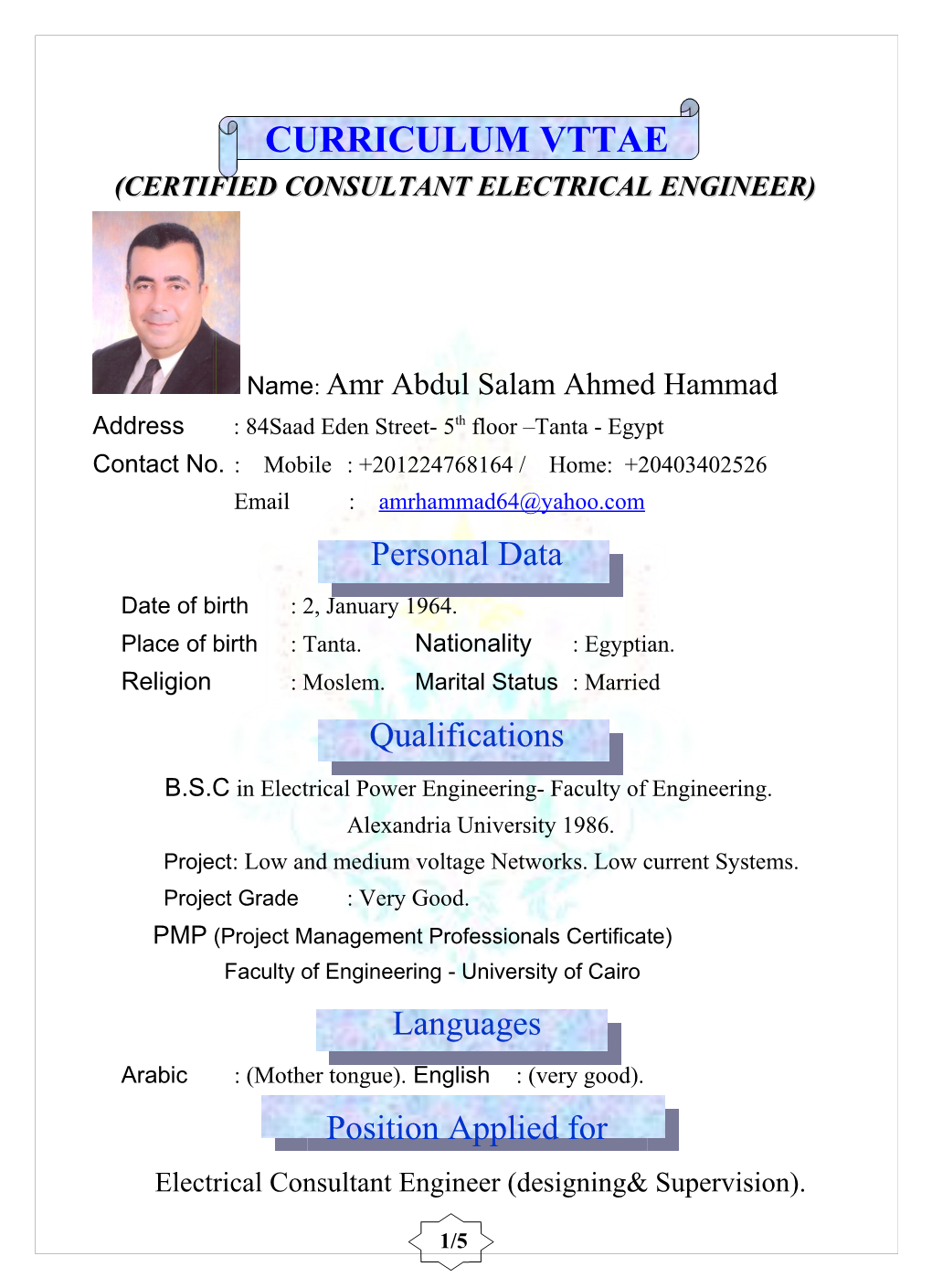 Certified Consultant Electrical Engineer