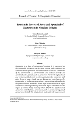 Tourism in Protected Areas and Appraisal of Ecotourism in Nepalese Policies