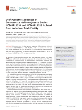 Draft Genome Sequences of Dermacoccus Nishinomiyaensis Strains UCD-KPL2534 and UCD-KPL2528 Isolated from an Indoor Track Facility