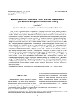 Inhibitory Effects of Cordycepin on Platelet Activation Via Regulation of Cyclic Adenosine Monophosphate-Downstream Pathway