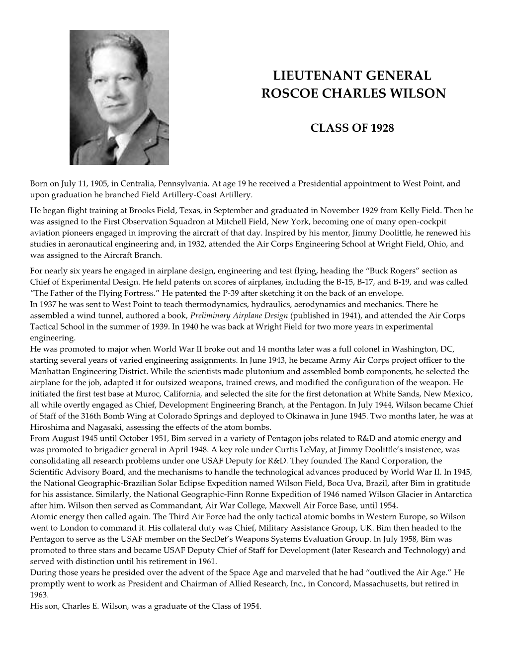 Lieutenant General Roscoe Charles Wilson