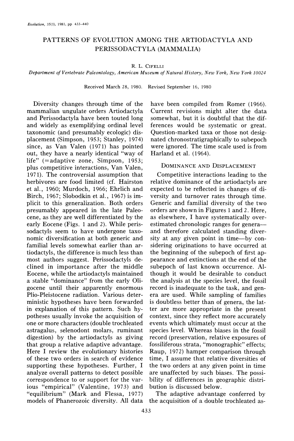 Patterns of Evolution Among the Artiodacyla and Perissodactyla