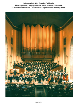 First-Plymouth Congregational Church, Lincoln, Nebraska (Article Reprinted from the American Organist Dated January 1999)