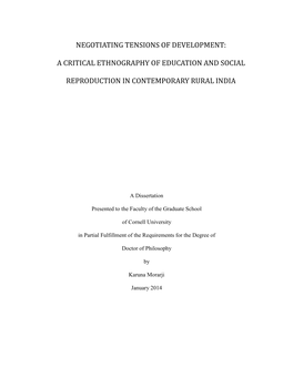 Negotiating Tensions of Development: a Critical Ethnography of Education and Social Reproduction in Contemporary Rural India 1