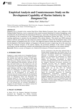 Empirical Analysis and Countermeasure Study on the Development Capability of Marine Industry in Jiangmen City Jianhua Xiao1, Shihui Guo1*