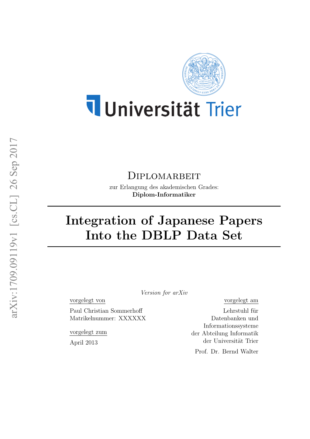 Integration of Japanese Papers Into the DBLP Data Set