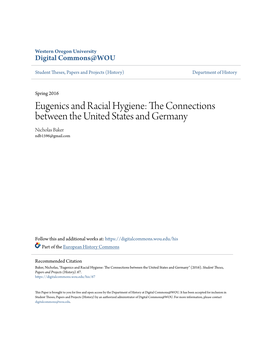 Eugenics and Racial Hygiene: the Onnecc Tions Between the United States and Germany Nicholas Baker Ndb1596@Gmail.Com