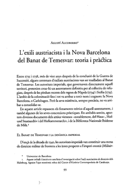 L'exili Austriacista I La Nova Barcelona Del Banat De Temesvar: Teoria I Prh&Ica