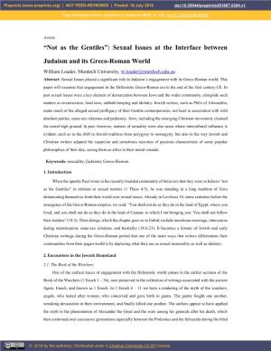 “Not As the Gentiles”: Sexual Issues at the Interface Between Judaism And