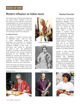 Western Influence on Indian Music Manohar Parnerkar