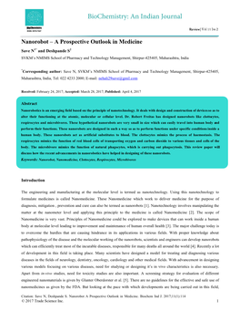 Nanorobot – a Prospective Outlook in Medicine Save N1* and Deshpande S2 SVKM’S NMIMS School of Pharmacy and Technology Management, Shirpur-425405, Maharashtra, India