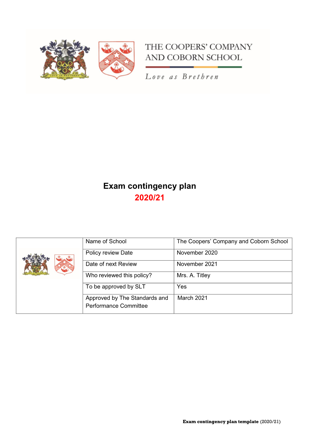 Exam Contingency Plan 2020/21