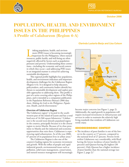 Population, Health, and Environment Issues in the Philippines: a Profile of Calabarzon (Region 4-A) 2