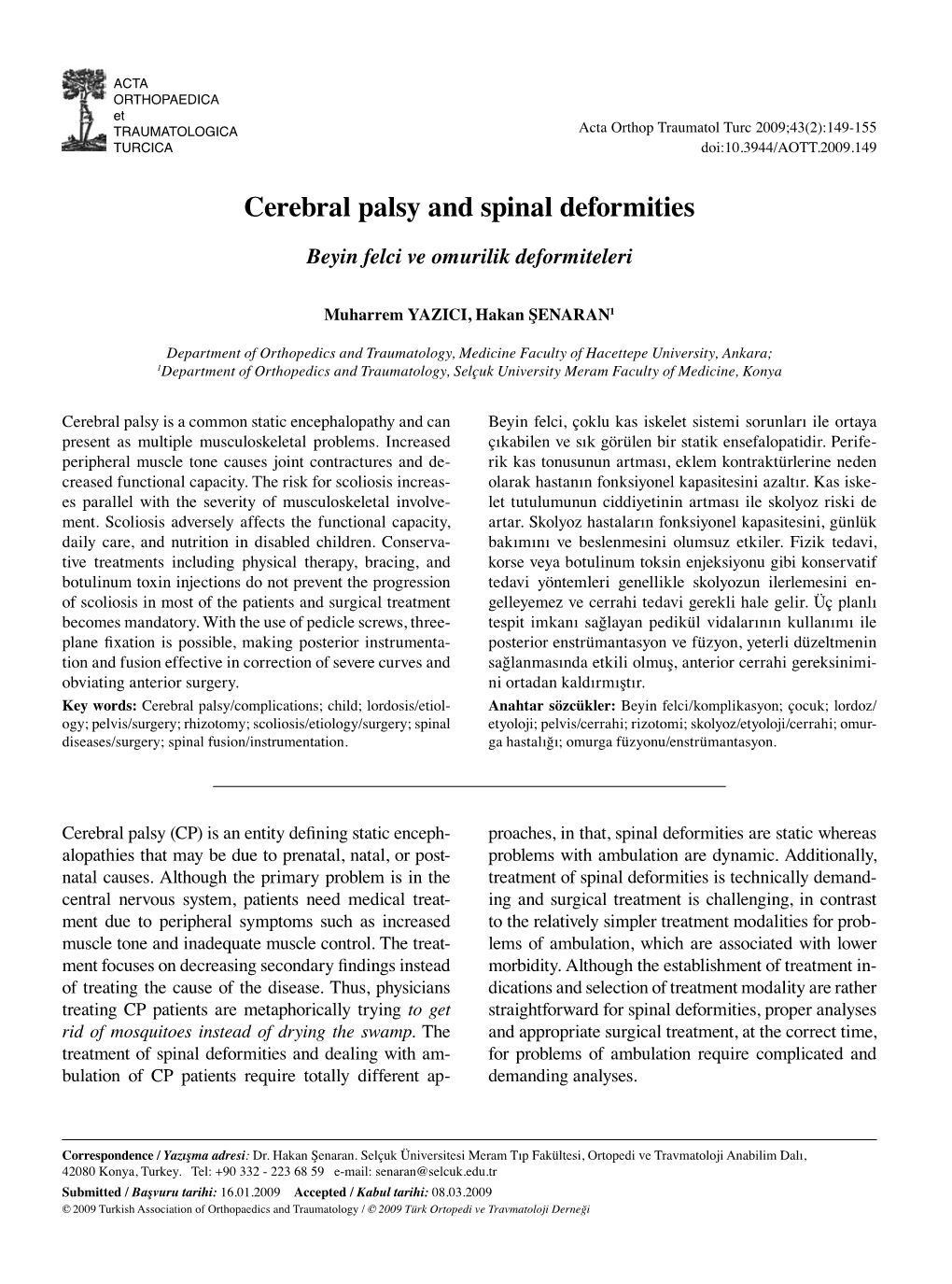 Cerebral Palsy and Spinal Deformities