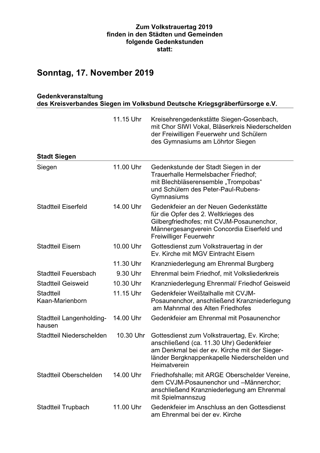 Sonntag, 17. November 2019